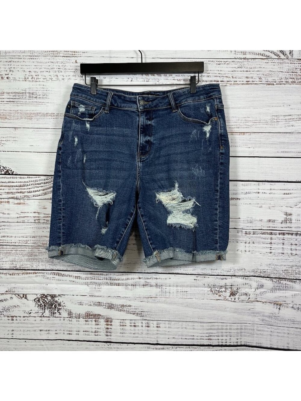 Judy Blue Distressed Medium Wash Cuffed Denim Shorts